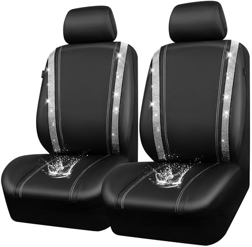CAR PASS Housses siège Voiture en Cuir imperméable, Bling Diamant Brillant Cristal Scintillant, Universel pour 95% de Toutes Les Automobiles Camions SUV, Femmes Hommes(Avant, Argent)