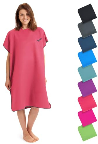 Handduksponcho strand, ultralätt och snabbtorkande, Surfponcho-handduk män och kvinnor, Surf Poncho extra lång av mikrofiber, Mikrofiber Poncho och Ponchohandduk – Storlek: M, Korallröd - Grå