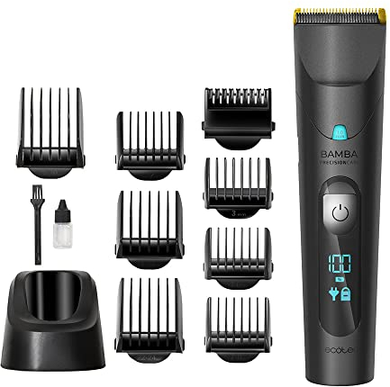 Cecotec Cortapelos Bamba PrecisionCare Wet&Dry. Batería de Litio, Autonomía 120 mins, Cuchillas de Acero Inox con Recubrimiento de Titanio, IPX6, Modo con Cable, Incluye 8 Peines