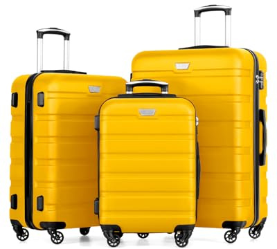 COOLIFE 3 Piece Luggage Set for Family Travel, Overseas Travel, ABS+PC, Lightweight Durable Suitcase with 360°Rubber Spinner Wheels, YKK Zipper, Telescopic Handle, TSA Lock, Lemon Yellow