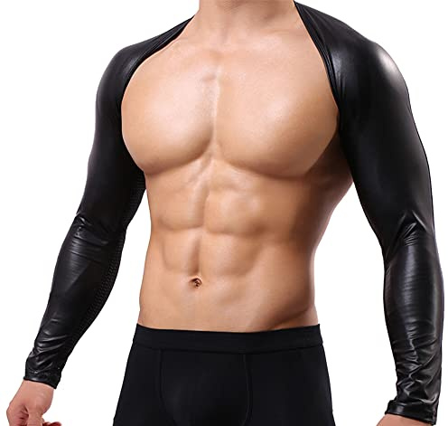 AIEOE Camiseta interior para hombre metálica, brillante, para hombre, Chaqueta de hombro - Negro, S