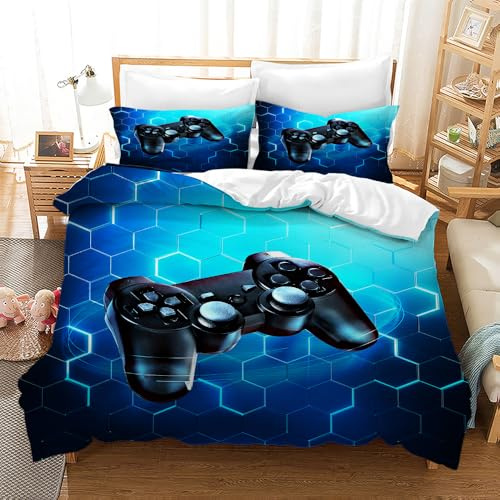 Gegeryozer Set di Biancheria da Letto Gamer 200x200 cm,Set di Copripiumini da Gamepad Stampati in 3D,Copripiumino Gamer in Microfibra con 2 Federe 50 x 75 cm(G5)
