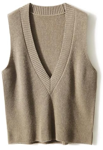 Blostirno Women's Sweater Vest V Neck Knit Pullover Vests Trendy Solid Knitwear Sleeveless Sweaters Tops(Camel M)