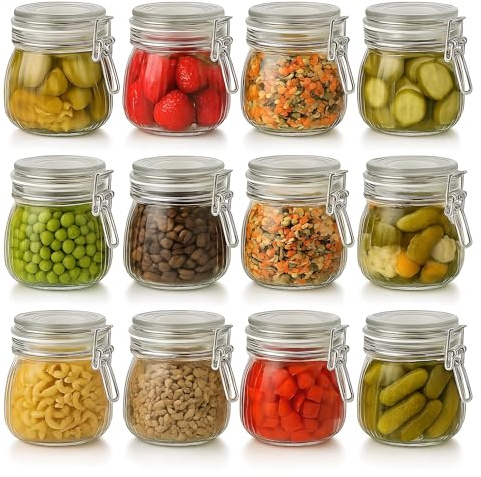 gouveo 12er Set Vorratsglas 500 ml (0,50 l) Vorratsglas 500 ml geriffelt mit Bügelverschluss Bügelgläser aus Glas mit Drahtbügelverschluss, Aufbewahrungsglas mit Deckel für Küche & Haushalt (BG500R)
