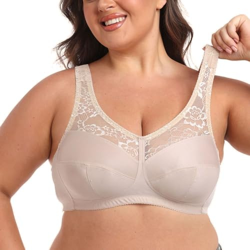 Ayigedu Women's Minimizer Bra Wireless Plus Size Full Coverage Soft Cup Bra Non Padded 50F Beige