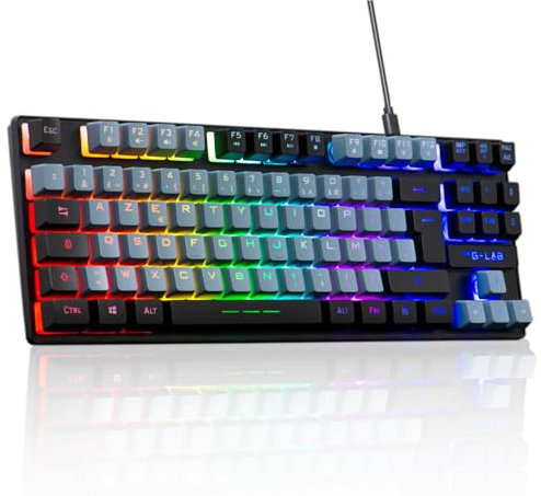 The G-Lab Keyz Caesium TKL - Teclado Gamer TKL 87 Teclas con Cable USB AZERTY, RGB Personalizable, Macros programables - Teclado para Juegos Compacto sin Teclado numérico - PC/PS4/PS5/XBOX -