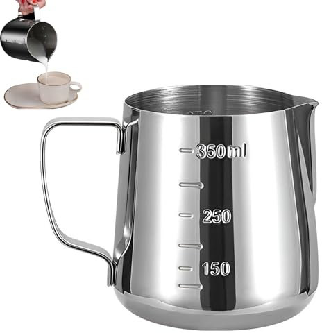 Milchkännchen,350ml Milchkännchen Edelstahl,Milchkanne,Milchkanne Barista,Milchkanne Edelstahl,Mit Messung Mark, Milchkännchen Perfekt Für Barista Cappuccino Espresso Latte