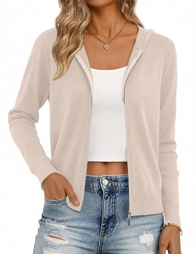 Aottori Cárdigan Mujer Chaqueta de Punto con Cremallera Capucha Manga Larga Sudadera Elegante Ligera Sólido Casual Suéter Cardigan Abrigo