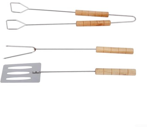 Set completo di utensili per barbecue all'aperto, con pinze con manico in legno, spatola e forchetta per tailgating e campeggio