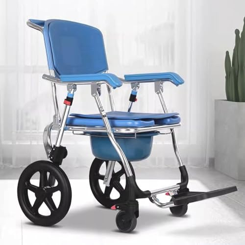 Silla WC Inodoro Adultos, 3 En 1 Silla Ducha Con Ruedas Plegable, Silla Para WC Y Ducha Para Ancianos, Silla Con Inodoro Portátil Para Personas Mayores Y Discapacitadas, Carga 150 Kg (Blue, A)