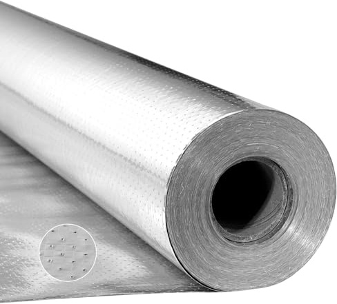 VEVOR Dubbel reflekterande isoleringsrulle, perforerat vävt tyg strålbarriär, 0,15 mm 76,2 m x 1,22 m, dubbelsidig aluminiumfolie reflekterande sköld, termisk isoleringsrulle för fönster husbilstak