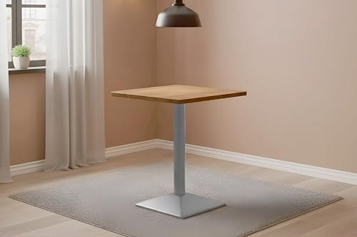 SAM Bistrotisch Emile | 60 x 60 cm eckig | Akazienholz massiv | Farbe: Natur | runde Kante | silbernes Säulengestell aus Metall | Säulentisch/Esstisch für Küche, Café & Essbereich
