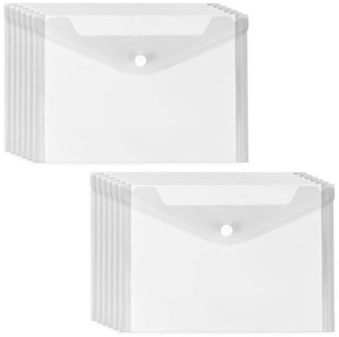 Lot de 12 Pochette Plastique A5 Transparente, 22.5x18cm, Porte Document A5, Plastiques Transparentes, Fermeture Scratch Format, pour la Maison, Bureaux, école, Support de Document