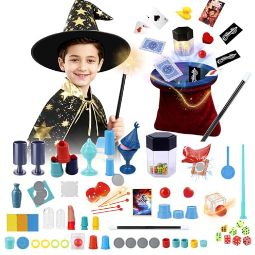 Kids Magic Set, Magic Tricks with Magic Hat & Instruction & Magician Costume, Toys for 6 7 8 9 10 11 12 Year Old Boys Girls Gifts, 75+ Tricks