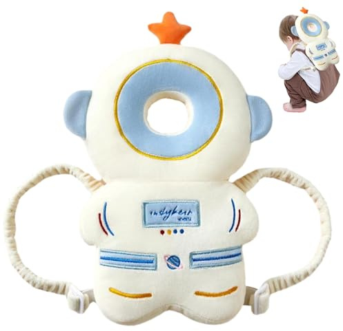 Baby huvudskydd ryggsäck mjuk justerbar baby huvudskydd för krypning och promenader ljudad anti-chock andas söt tecknad höst tillbaka (rymdman)