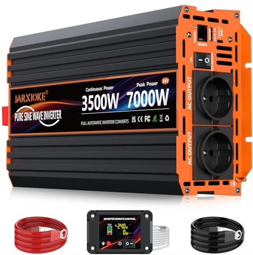 Omvandlare 3 500 W 24 V till 230 V ren sinus spänningsomvandlare inverterare med LCD-fjärrkontroll, 2 EU-uttag, 30 W USB-C, 5 V/3,1 A USB, 6 000 W Peak för husbil, lastbil, solsystem