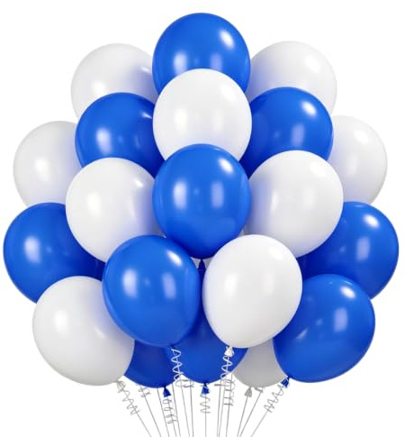 Ballonger blå vit, 30 stycken heliumballonger matt blå, vit blå dusch latexballonger, 30 cm (12 tum) festballonger för pojke födelsedag bröllop baby dusch dop baby party förlovning konfirmation