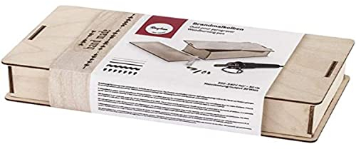 Rayher 89366000 Brandmalkolben in Holzbox, kleiner, handlicher Brennstab für Brandmalerei auf Holz, Kork oder Leder, inklusiv 5 verschiedene Aufsätze, 1 Ablage, 1 Test-Holzstück, Schwarz/Natur