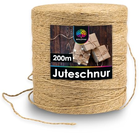 OfficeTree 200m Jutegarn 2mm - Bastelschnur - Kordel Natur - Paketschnur Naturfaser - Juteschnur - Juteband für Gartenbedarf zum Geschenk verpacken Dekoration - Jute Schnur basteln - Jute Twine