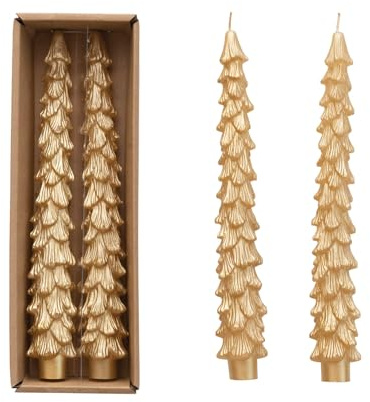 Creative Co-Op Unscented Tree Shaped Taper Candles, Gold, Boxed Set of 2
