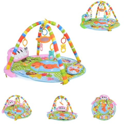 Moni play bow Piano 696-R, coperta per gattonare, tasti musicali, specchio, colorazione:rosa