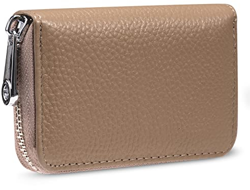 Meowoo Kreditkartenetui für Damen und Herren RFID Wallets Schutzhülle Karte RFID Schutz,Reißverschlussetui 14 Fächer Kartenetui(Kaffee Farbe)