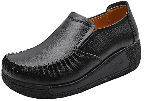 rismart Baskets Talon Compensé Femme Plateforme A Enfiler Chaussures de Ville Sneakers avec élastique Noir,37