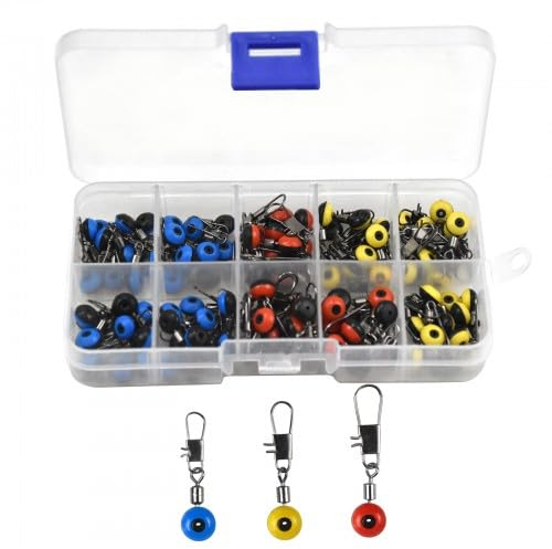 Cozlly Angelwirbel mit Karabiner, 100 Stück Edelstahl Angeln Wirbelkarabiner, mit 3 Größen, Einhänger zum Spinnfischen, Angel-Zubehör Set, Angeln Drehgelenk mit Kunststoff-Box