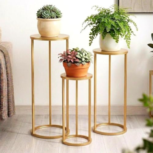 DanDiBo Blomställ metall guld rund 96510 set med 3 växtstativ blompall sidobord blompelare modern växtpall
