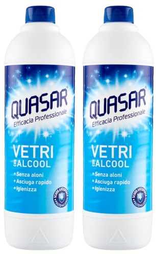 2x Quasar Detergente VETRI CON ALCOOL, Non Lascia Aloni, Asciuga Rapidamente e Igienizza. Ricarica 580ml