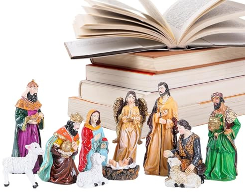 Set para belén - Belén tradicional | Decoración de la estatua de la Sagrada Familia de Navidad | Herramienta de decoración de material de resina para salón, tienda, dormitorio