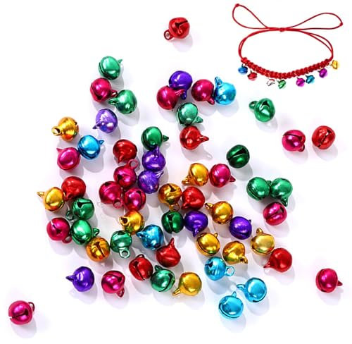 200 Stück Glöckchen Bunt, 10mm Kleine Glöckchen Weihnachten, Bunte Mini Glöckchen, Glöckchen Zum Annähen, Glöckchen mit Öse für Weihnachtsdekoration Geschenkdeko Fest Dekoration