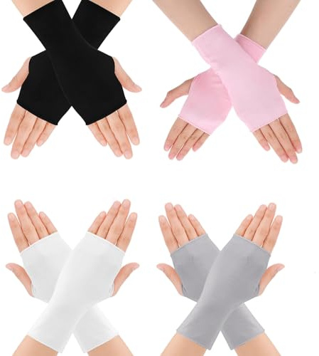 Ceeyoll 4 par fingerlösa handskar dam, UV-solhandskar, unisex fingerlösa handskar, stickade halvfingerhandskar lämpliga för solskydd när du går ut