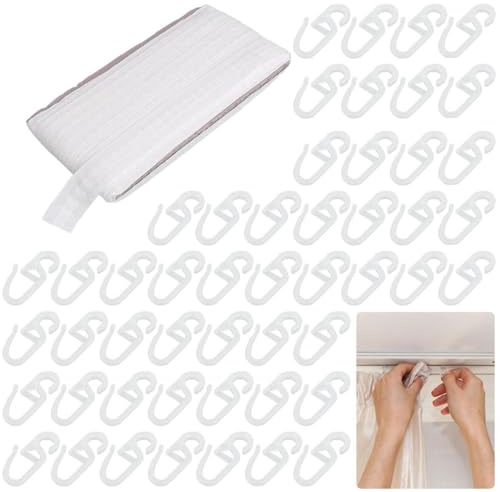 Auriselle Ruban pour Rideaux Fronceur à Fronces pour Crochets Ruban Ondulé en Polyester Universel à Coudre pour Rideaux fronceur 30 m avec 50 Crochets en S pour la Décoration (Blanc)