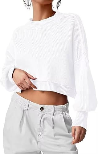 LACOZY Women's Oversized Crewneck Long Sleeve Fuzzy Knit Casual Chunky Warm 2025 Fall Pullover Sweaters Top Trendy Outfits White M