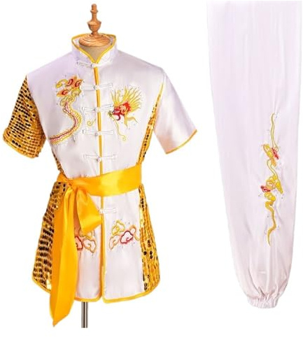 ITRHJTGP Kampsportsdräkt män kvinnor traditionell drake wushu-uniform kung fu-kläder set kampsport uniform Tai Chi(vit, 130 cm)