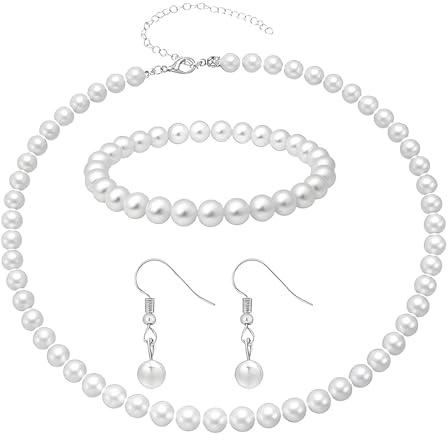 Pearl Necklace And Earrings Set, Pearl Necklaces For Women With Bracelet, Elegant Costume Jewellery For Women, Classic Pearls Necklace Birthday Valentine Gifts