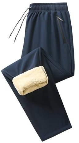 Generisch Jogginghose Herren Warm Hose Winter Sherpa Gefüttert Fleecehose Lang Dicke Fleece Freizeithose Einfarbige Bequeme Sweathose Weich Herrenhosen mit Sherpa-Futter Bekleidung 01 Blau S