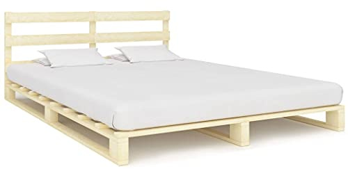 Owoxanthellate Letto per pallet 200 × 200 in legno massello con poggiatesta colori naturali, design moderno larice, robusto e durevole, per camera da letto, camera dei ragazzi, camera degli ospiti