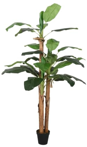 Konstgjort bananträd 150 cm med 18 blad av PEVA och bambutam, stående plastkruka, lättvårdad inomhusväxt för vardagsrum kontor balkong, trädgård, dekoration, inomhus, utomhus