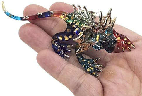 Mr_air_thai_Glass_Blown Tiny 2¼ Multicolor Frilled Lizard Agama Chameleon Reptile - Miniature Hand Blown Glass Animals Cute Colorful Small Crystal Decorative Figure Collectible Figurines Décor Gifts