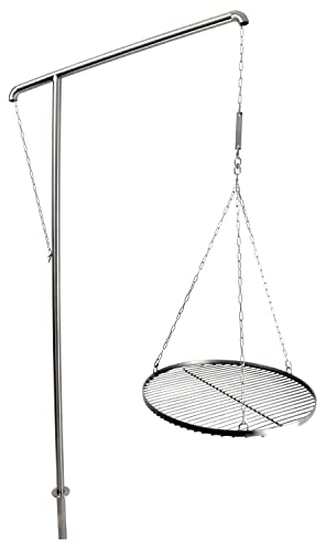 Grillrost.com Das Original Edelstahl Grillgalgen | Schwenkgrill - demontierbar mit innenliegender Kettenführung & Bodenhülse