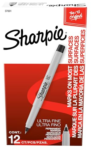 Sharpie Permanent Markers, Ultra Fine Tip, Black, 12 Count - Office Supplies, Quick Drying, Fade Resistant, Ideal for Posters, Drawing, Coloring