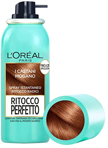 L'Oréal Paris Spray Ritocco Perfetto, Spray Istantaneo per Radici e Capelli Bianchi, Durata fino a 1 Shampoo, Colore: Castano Mogano, 75 ml