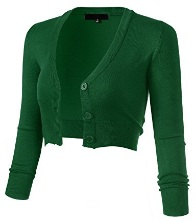 Allsense Women's 3/4 Sleeve Cropped Bolero Shrug Button Down Cardigan Sweater Lightweight Knit, Kelly Green, L