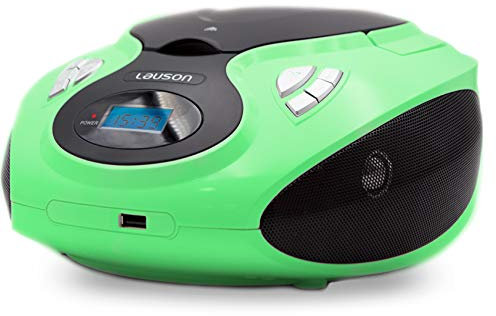 Lauson MX14 Radio FM Sintonizador Pantalla LCD y Reproductor de CD Portátil con USB | Lector USB para Reproducir Música MP3 | CD Player con Salida de Auriculares 3.5mm y Altavoces Incorporados (Verde)