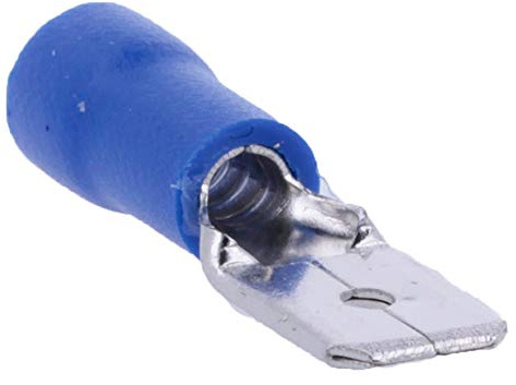 REY Pack de 100 Unidades de Terminales Tipo Faston Macho (16-14 AWG), Aislante Color Azul, Sección Cable 1-2,5 mm2