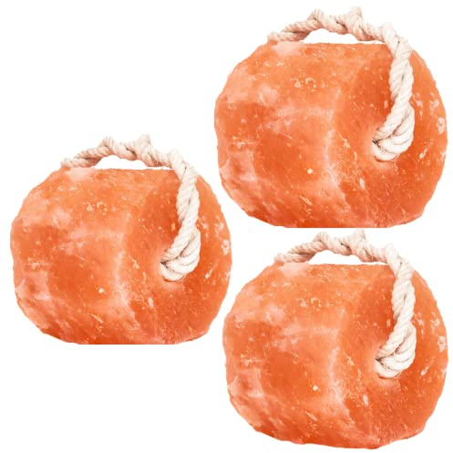 Glowyn Pink Himalayan Pink Salt Lick Pack of 3 (6lbs Each Block)- Mineral Salt Block on Rope 100% Organic Pink Salt Block for Horses Deer and Live Stock. Deer Attractant for Deer Hunting