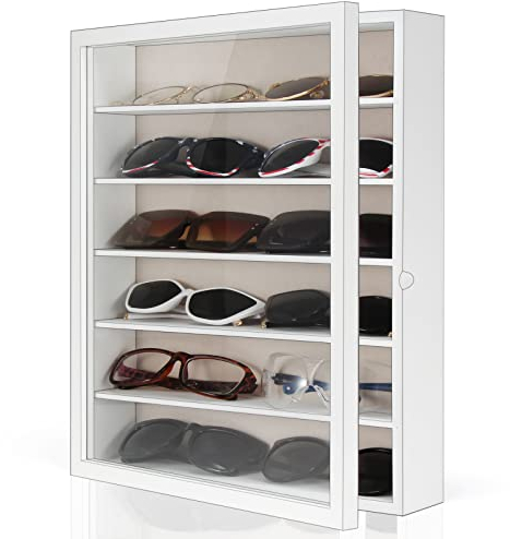 TJ.MOREE Sonnenbrillen Aufbewahrung, Brillenhalter Wand 33 x 39,6 cm, Rustikale Holz-Brillenhalter, Große Brillen Aufbewahrungsbox, Weiß