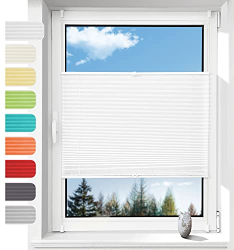 Plissee ohne Bohren Plissees Klemmfix,(Weiß 35 x 80) Easyfix Plisseeroll Rollo für Fenster Einfache Montage Sichtschutz und Sonnenschutz